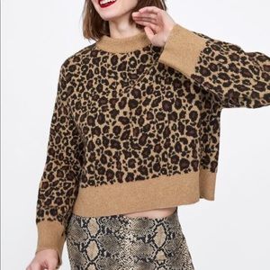 Zara animal print cropped oversized sweater size S